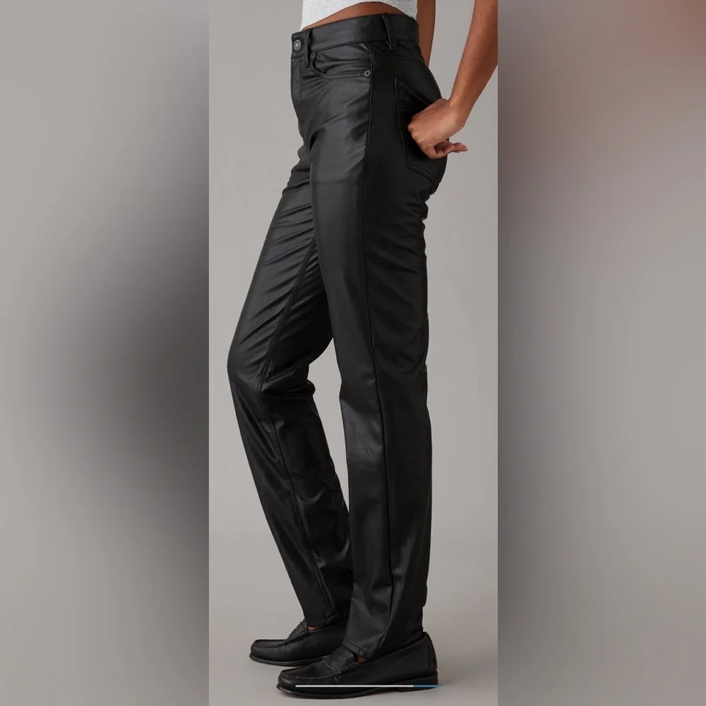 Sz US 10 short AE stretch vegan leather super high waisted straight pant black - Picture 5 of 10